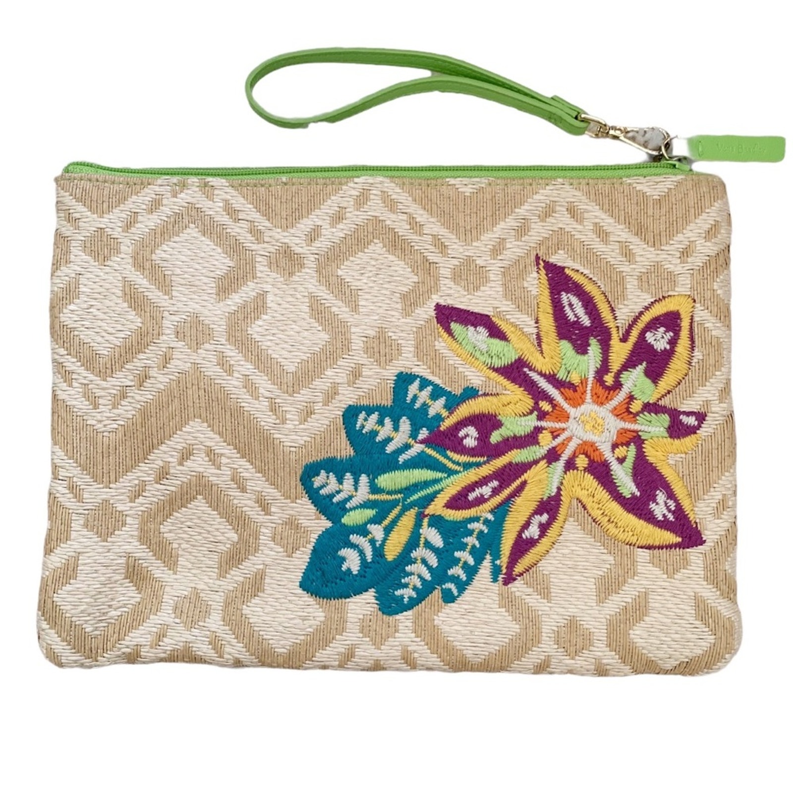Vera Bradley Straw Beach Floral Embroidered Wristlet Nwot